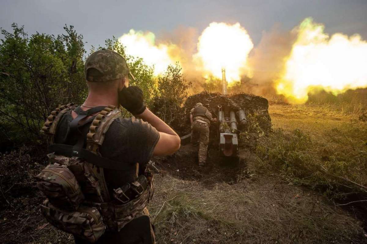 PHOTO: This handout picture released by General Staff of the Armed Forces of Ukraine, Sept. 21, 2022, shows Ukrainian artillerymen firing from a cannon along the front line at unknown location in the Ukraine.
