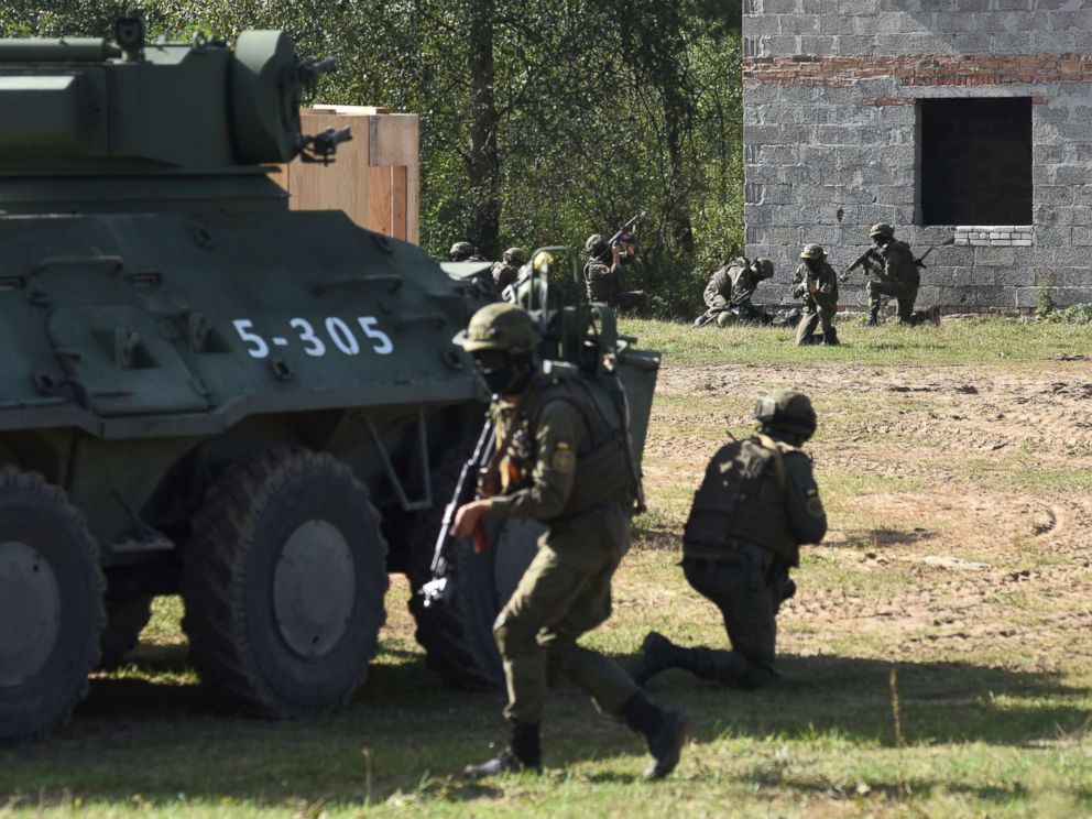 PHOTO: Ukrainian soldiers take part in the "Rapid Trident-2017" international military exercises at the Yavoriv shooting range not far from the western Ukrainian city of Lviv, Sept. 15, 2017.