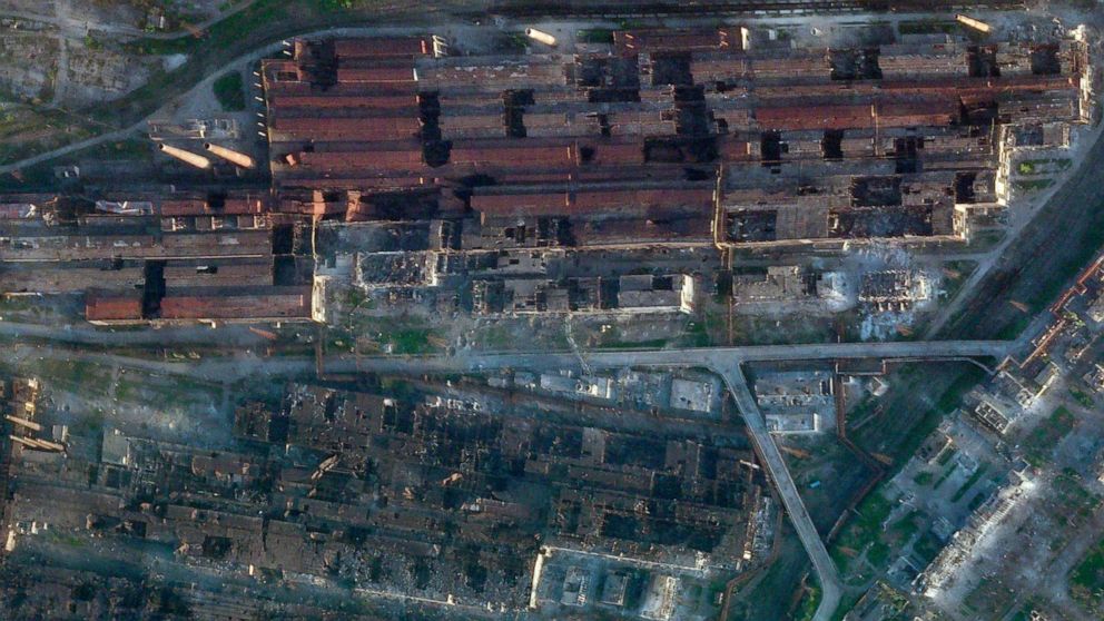 PHOTO: A satellite image shows damage at the Azovstal Iron and Steel Works plant in Mariupol, eastern Ukraine, May 4, 2022, amid Russia's invasion.