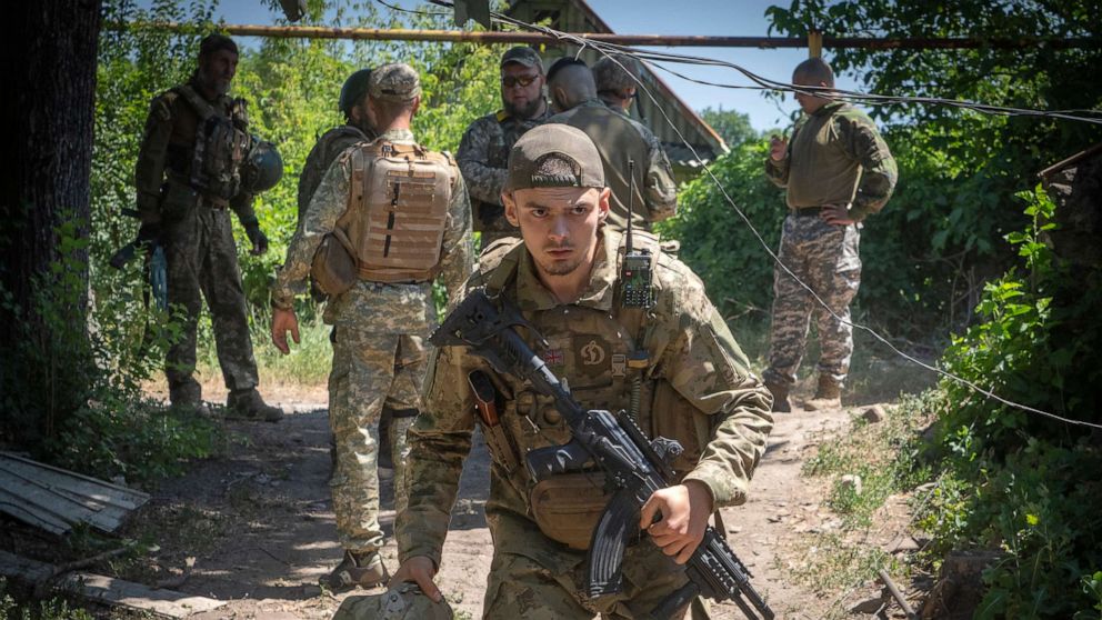 PHOTO: Ukrainian soldiers attend their positions, in the Donetsk region, Ukraine, July 2, 2022.