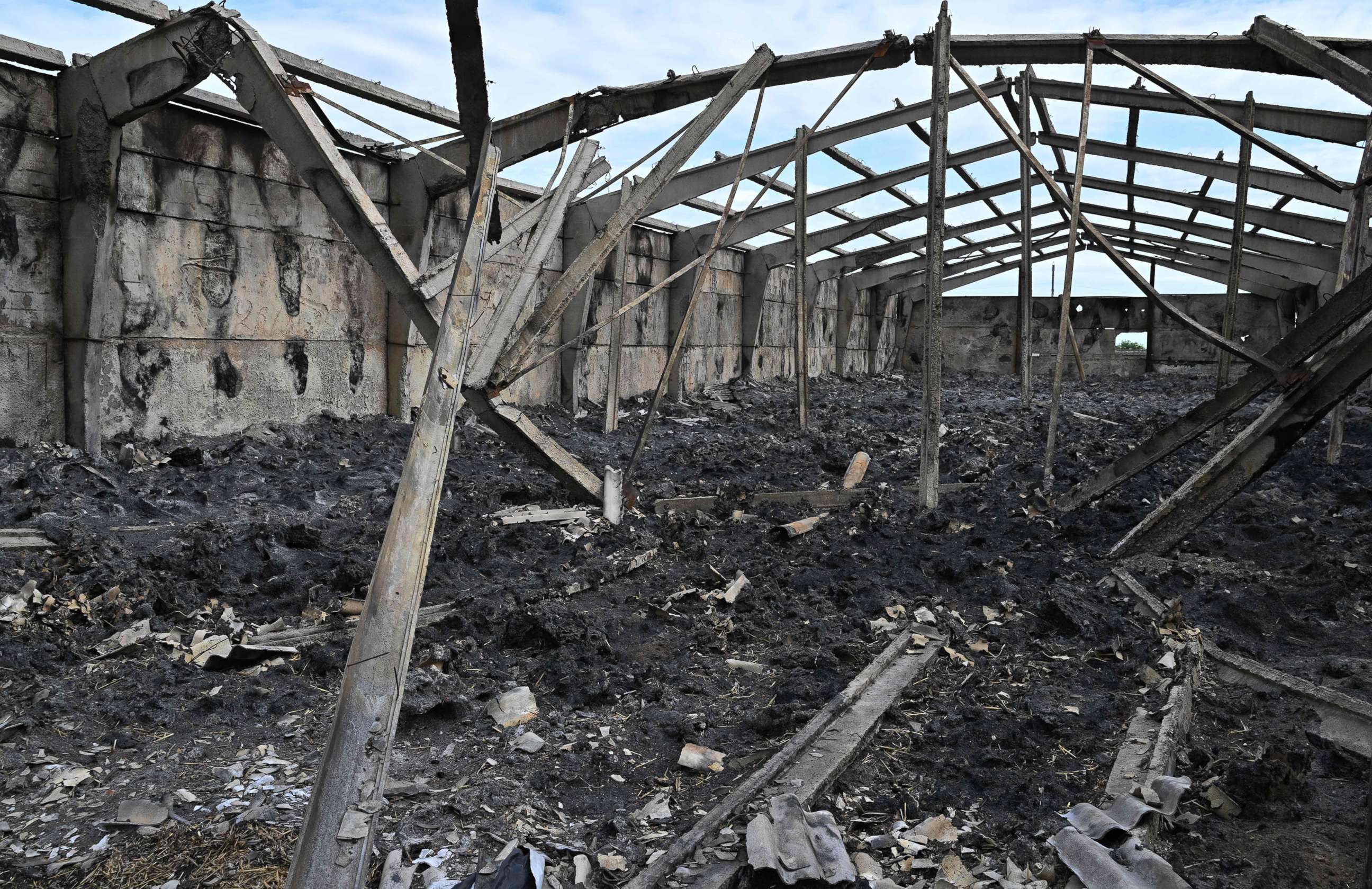 PHOTO: A warehouse destroyed after shelling in Feb. 2022, at a farm in southern Ukraines Odessa region, on May 22, 2022, on the 88th day of the Russian invasion of Ukraine.