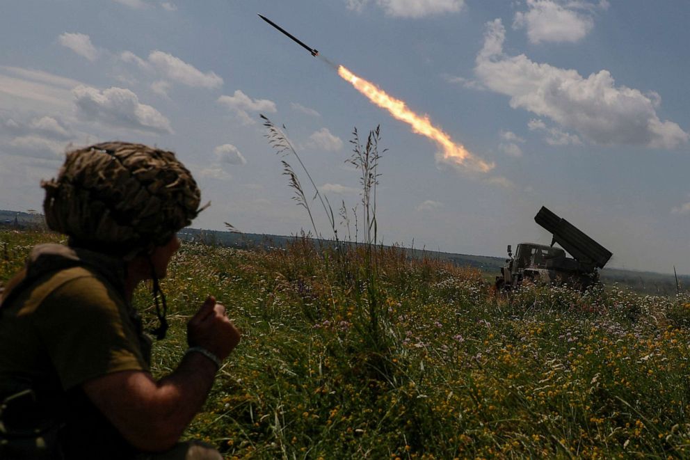 PHOTO: Ukrainian servicemen of the 47th Magura Separate Mechanised Brigade fire a BM-21 Grad multiple launch rocket system towards Russian troops near a front line, in Zaporizhzhia region, Ukraine, June 25, 2023.