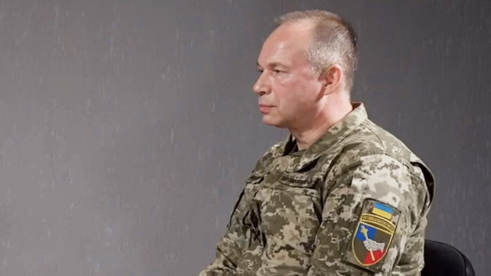 PHOTO: Ukrainian General Oleksandry Syrskii is interviewed by Ian Pannell of ABC News.