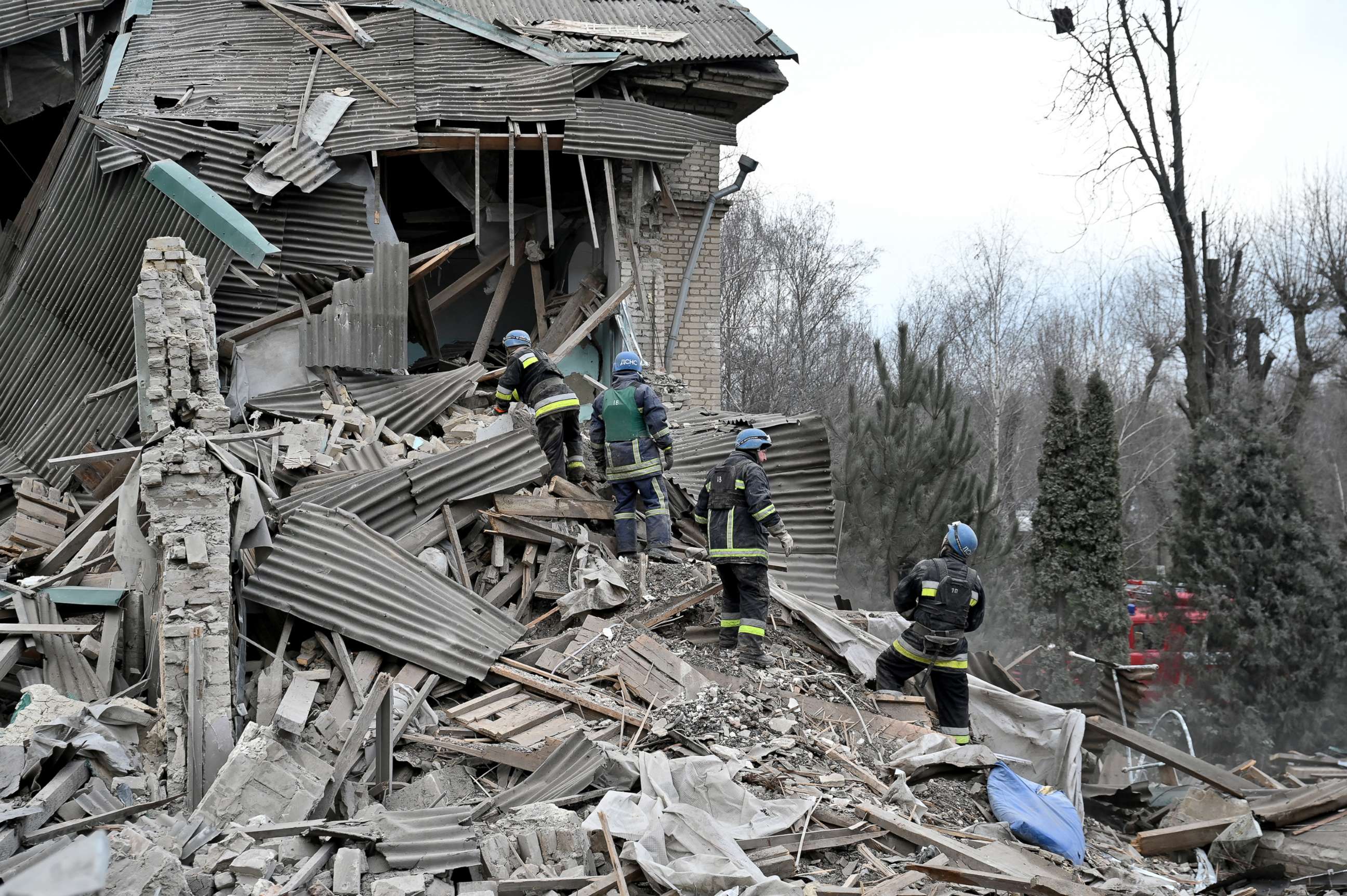 PHOTO: Rescuers work at the site of a maternity ward of a hospital destroyed by a Russian missile attack, as their attack on Ukraine continues, in Vilniansk, Zaporizhzhia region, Ukraine, on Nov. 23, 2022.