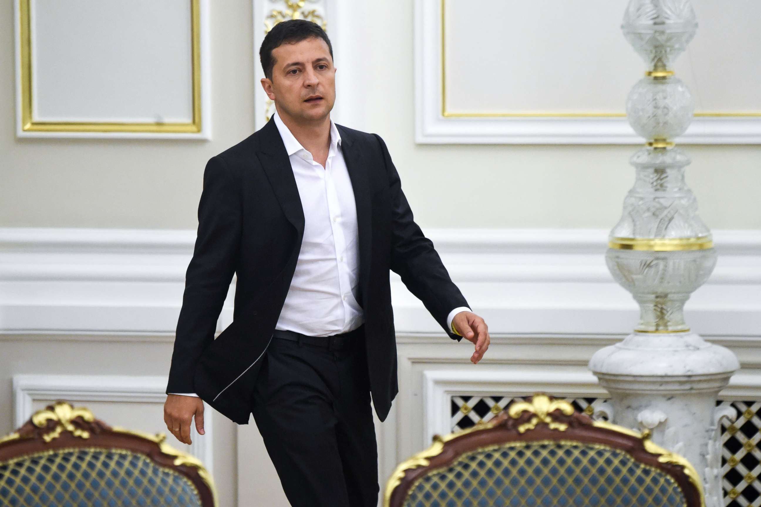 PHOTO: Ukrainian President Volodymyr Zelensky arrives for a meeting with the new members of the government and new president of Parliament, in Kiev on Sept. 2, 2019.