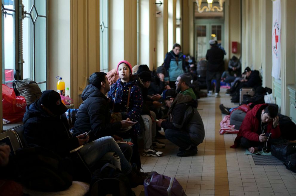 PHOTO: Refugees wait at the train station in Przemysl, Poland, March 1, 2022, after fleeing from Ukraine.
