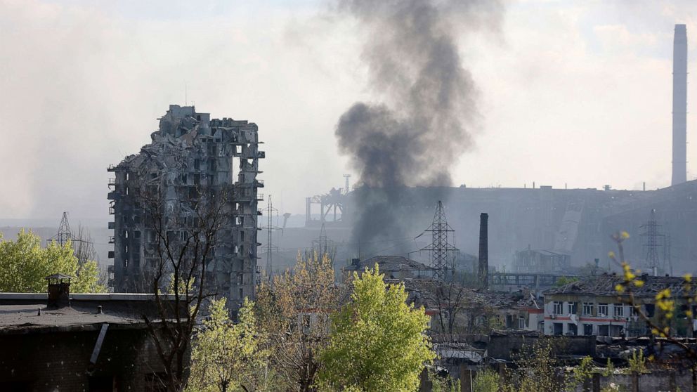 PHOTO: Smoke rises from the Metallurgical Combine Azovstal in Mariupol, in territory under the government of the Donetsk People's Republic, eastern Ukraine, May 4, 2022.
