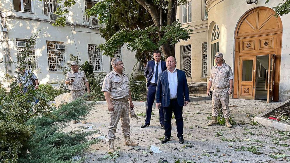 PHOTO: Governor Mikhail Razvozhayev visits the Russian Black Sea Fleet headquarters after an alleged drone attack by Ukraine in Sevastopol, Russia, July 31, 2022.