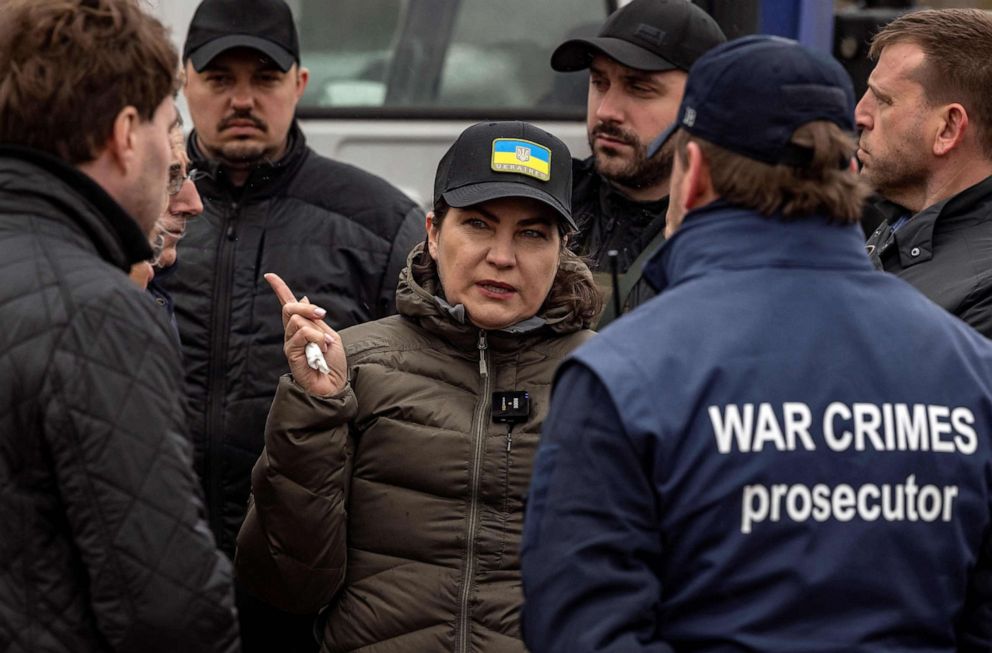 PHOTO: Ukraine's Prosecutor General Iryna Venediktova visits a mass grave in Bucha, on the outskirts of Kyiv, on April 13, 2022, amid Russia's military invasion launched on Ukraine.