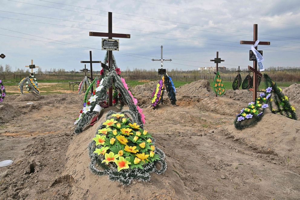 PHOTO: In this April 25, 2022 file photo  a cemetery is seen in  Bucha, Ukraine. 