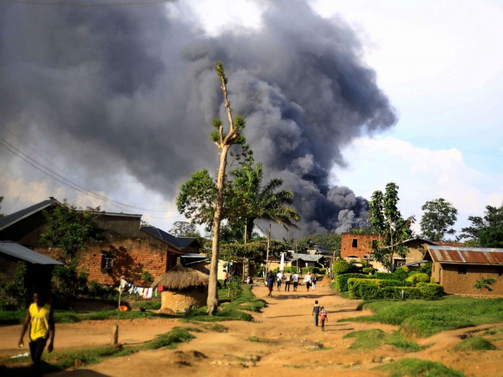 PHOTO: Smoke from the United Nations compound rises in Beni, Democratic Republic of Congo, Nov. 25, 2019.