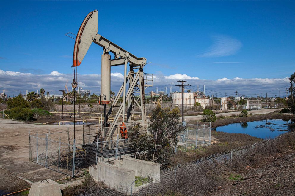 PHOTO: Los Cerritos Wetlands, once a thriving wetlands, is now mostly privately owned and used for oil extraction and processing operations in Long Beach, Calif.