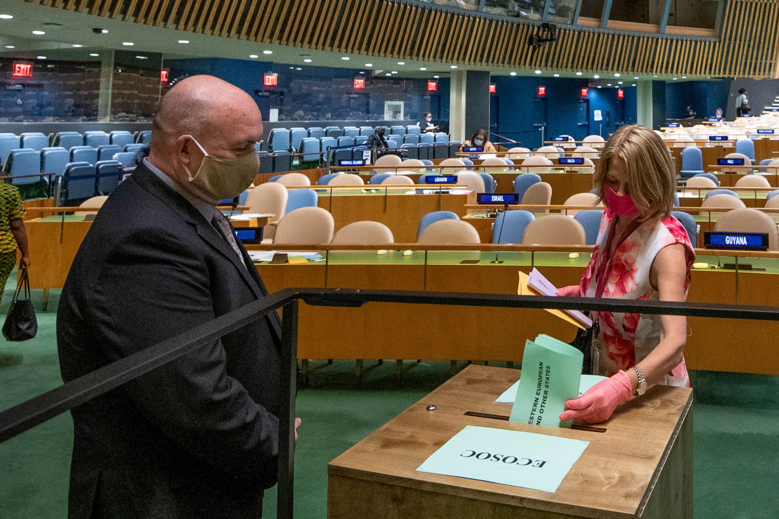 PHOTO: Norway's ambassador to the United Nations, Mona Juul, casts a vote during U.N. elections, June 17, 2020, at U.N. headquarters in New York.