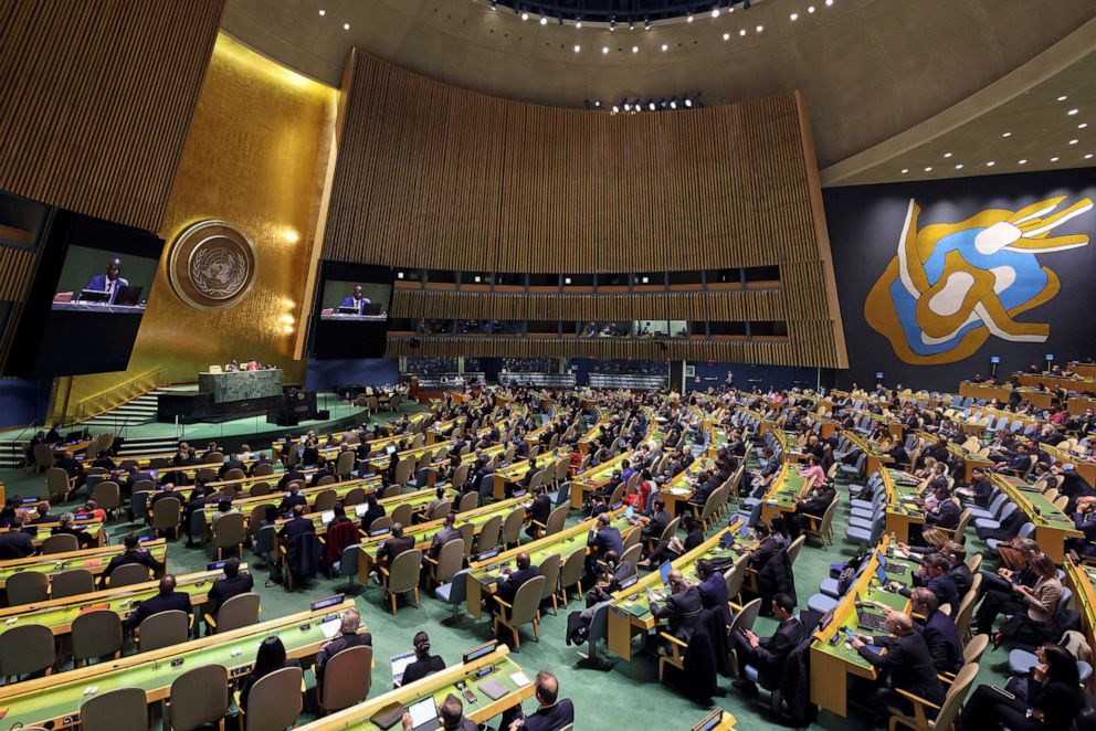PHOTO: A general view of an emergency special session of the U.N. General Assembly on Russia's invasion of Ukraine, at the UN headquarters in New York City, April 7, 2022.
