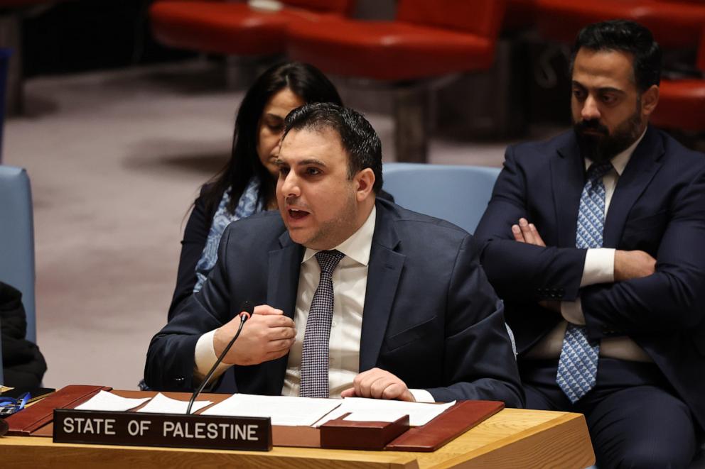 PHOTO: Ambassador Majed Bamya, deputy permanent observer of the State of Palestine to the U.N., speaks during a United Nations Security Council meeting on the situation in the Middle East, at the U.N. headquarters on Nov. 20, 2024 in New York City.