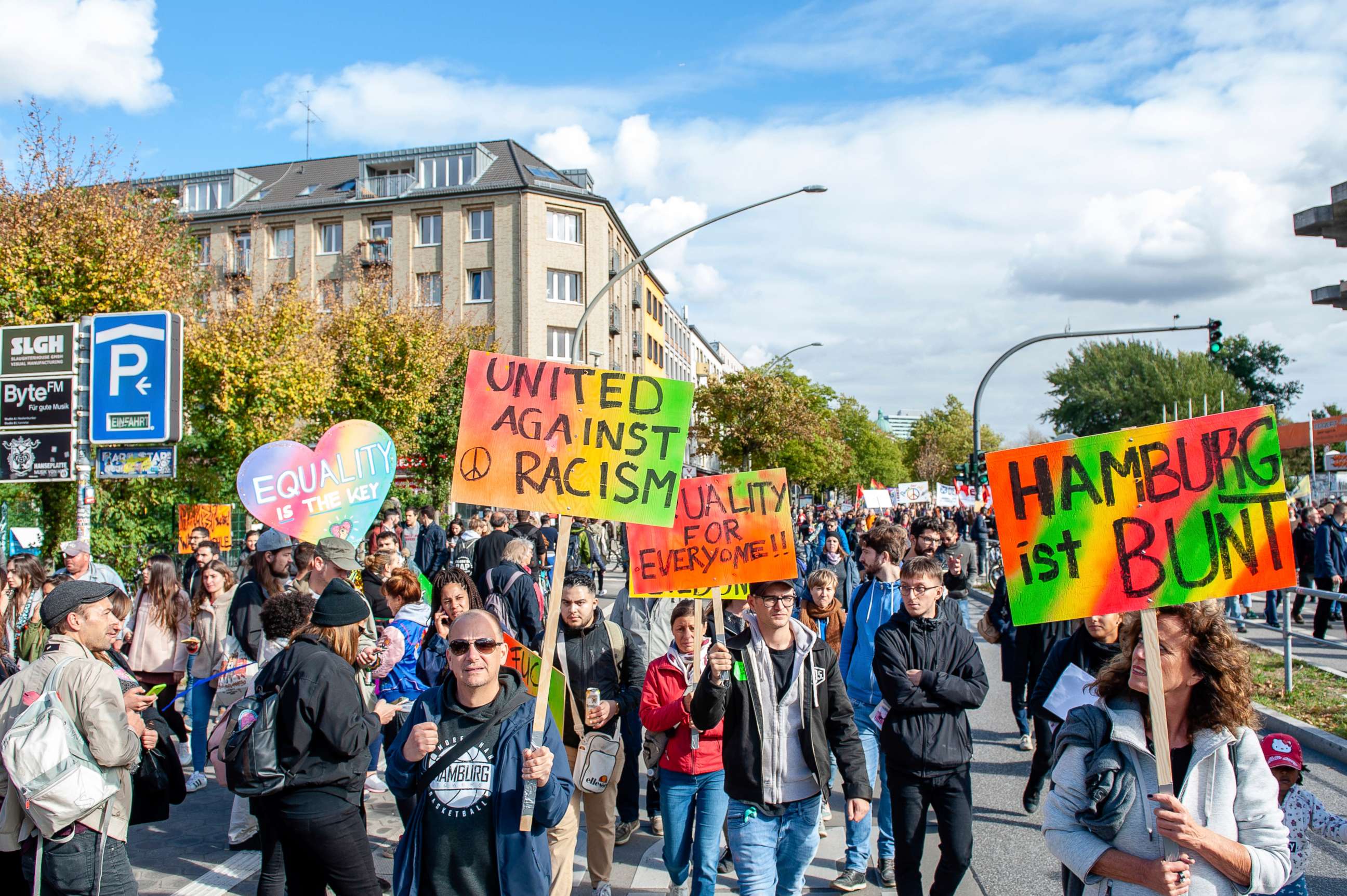 PHOTO: More than 400 initiatives call for a big demonstration under the slogan 'United Against Racism' on Sept. 29, 2018 in Hamburg, Germany.