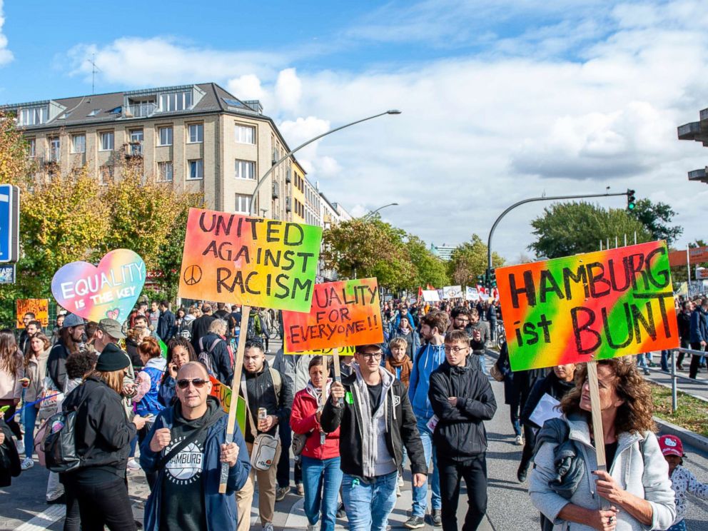 PHOTO: More than 400 initiatives call for a big demonstration under the slogan United Against Racism on Sept. 29, 2018 in Hamburg, Germany.