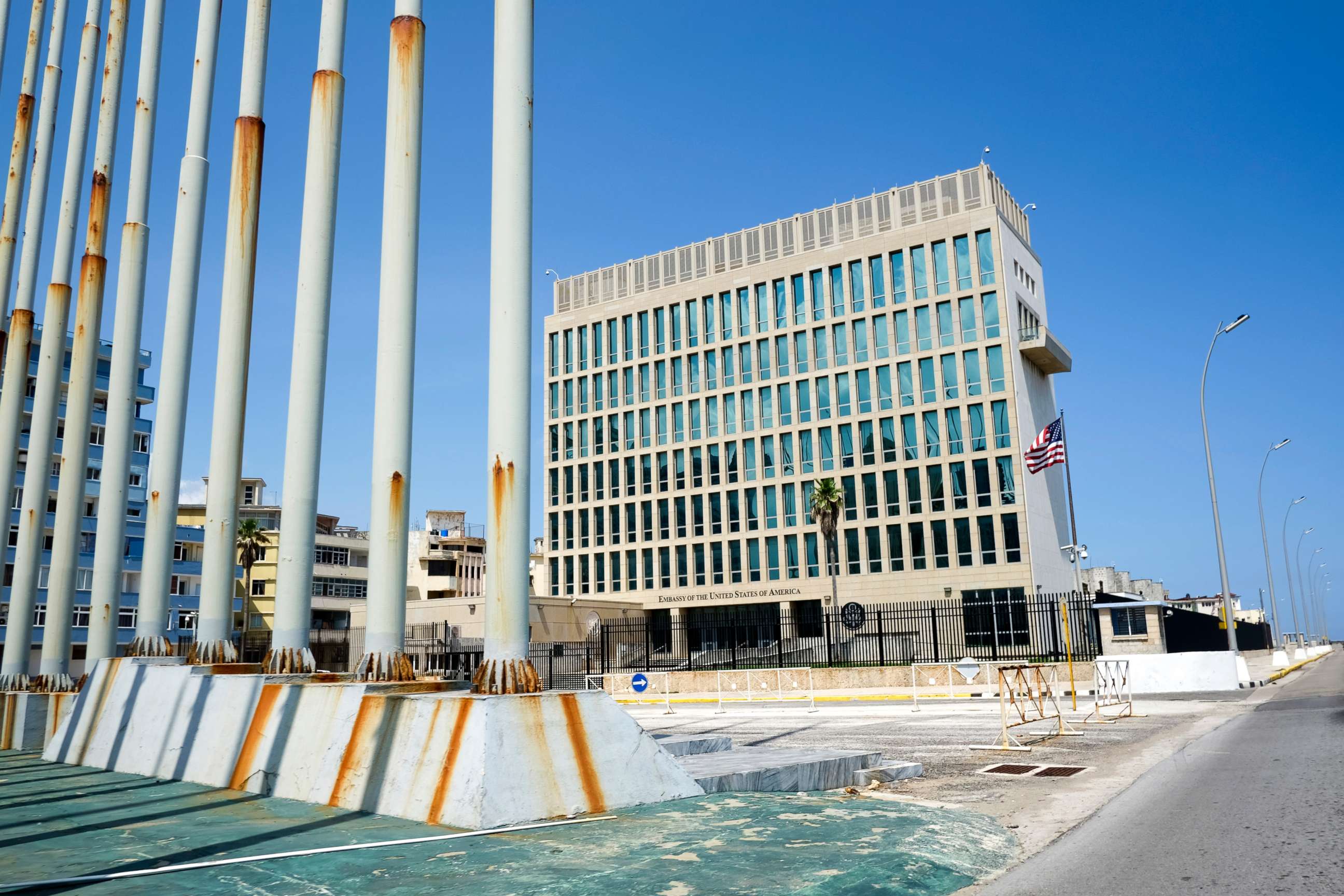 PHOTO: The US Embassy in Havana, Cuba is seen along the Malecon shoreline promenade, June 21, 2018.