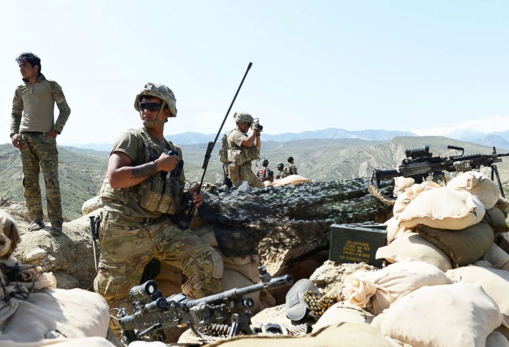 PHOTO: U.S. soldiers take up positions during an ongoing operation against Islamic State militants in Achin district of Nangarhar province, Afghanistan, on April 11, 2017.