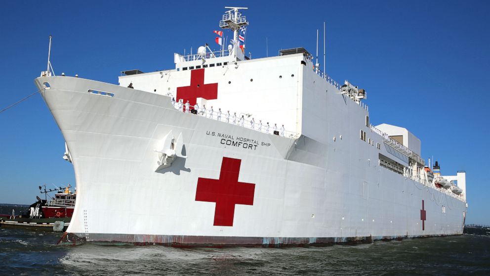 PHOTO: A view of the U.S. Navy Hospiltal Ship USNS Comfort (T-AH 20) as it gets underway from Naval Station Norfolk, June 14, 2019.