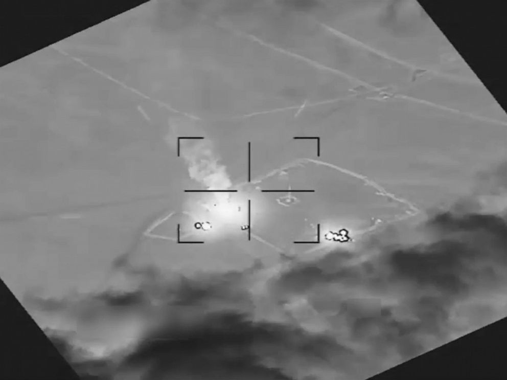 PHOTO: Video released by the U.S. Air Forces Central Command Public Affairs on Dec. 29, 2019, shows a U.S. strike on Kata'ib Hizballah facilities.