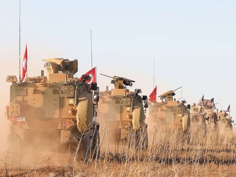 PHOTO: U.S. and Turkish soldiers conduct the first-ever combined joint patrol on Nov. 1, 2018, outside Manbij, Syria.