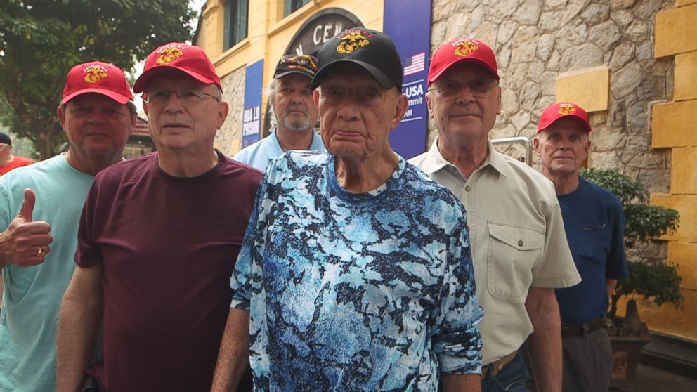 PHOTO: The men of Foxtrot 2-1 Company in the Second Battalion, First Marines, reunited in Vietnam. The reunion was organized through nonprofit the Greatest Generation Foundation.