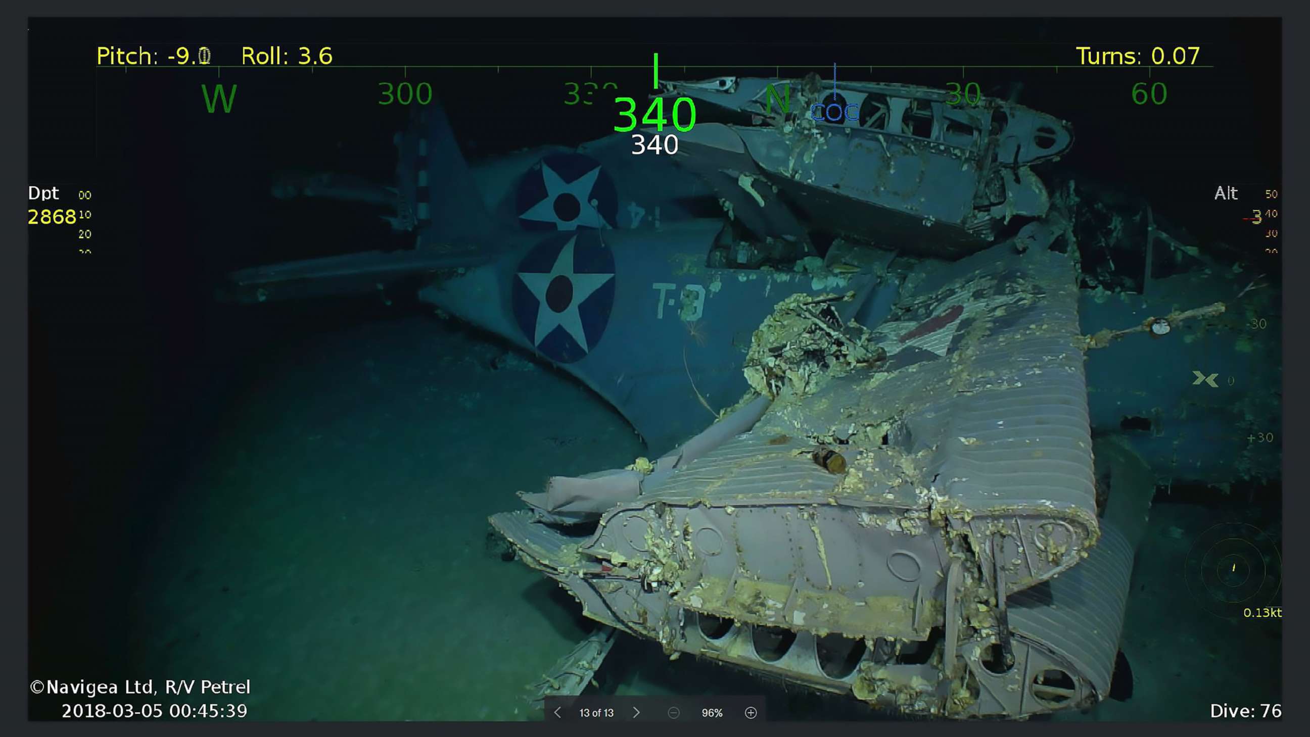 PHOTO: The USS Lexington, a U.S. aircraft carrier which sank during World War II, has been found in the Coral Sea. A search team led by Microsoft co-founder Paul G. Allen discovered the wreckage, March 5, 2018.