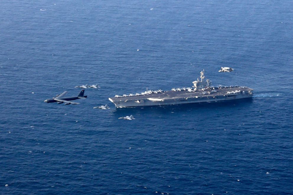 PHOTO:Abraham Lincoln Carrier Strike Group and a U.S. Air Force B-52H Stratofortress conduct joint exercises in the U.S. Central Command area of responsibility.