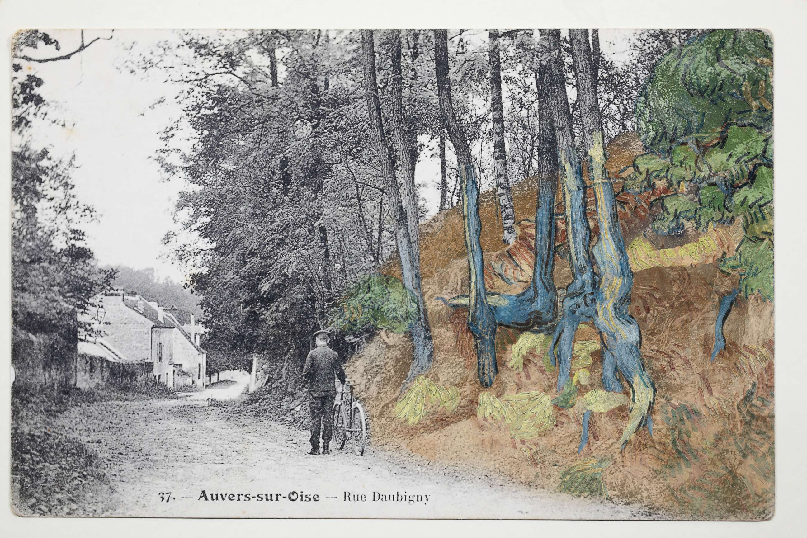 PHOTO: A handout photo made available by Arthenon, July 29, 2020 shows a colorized version of the postcard that led French researcher of the Van Gogh Institute, Wouter van der Veen to the likely location where Van Gogh painted "Racines" (Tree roots).
