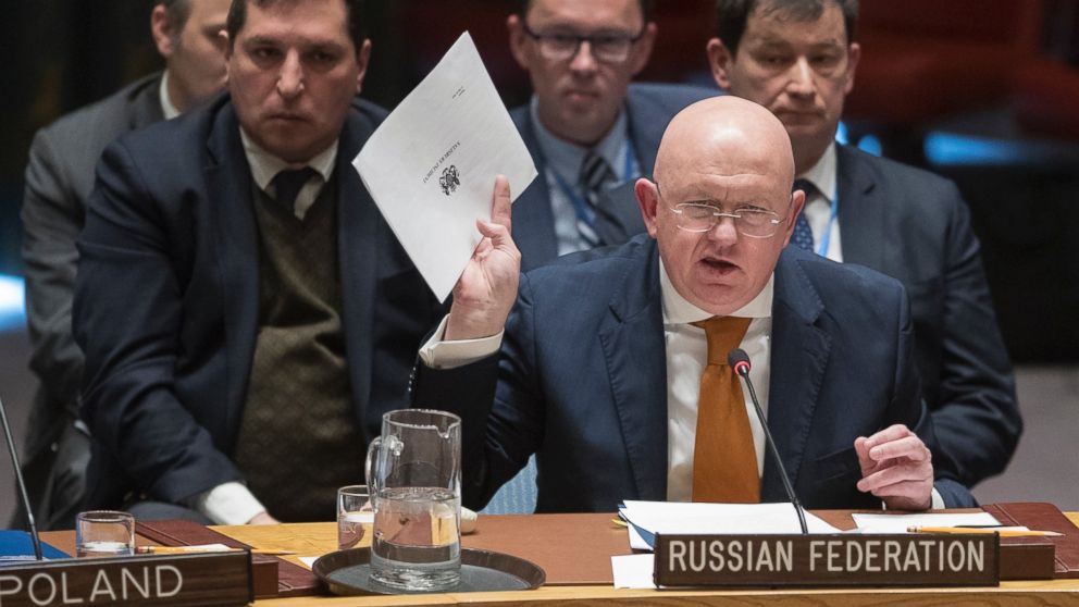 Russian Ambassador to the United Nations Vassily Nebenzia, seen here in a file photo from April 5, 2018 at United Nations headquarters, said no chemical weapons were used in Syria.