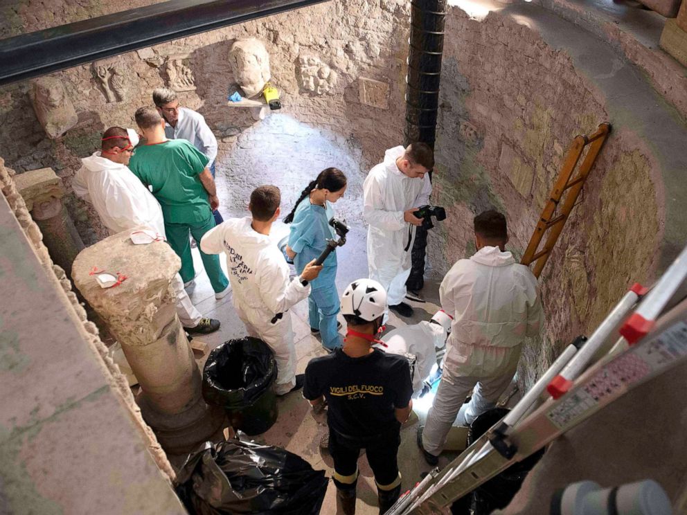 PHOTO: This handout photo made available by the Vatican Media on July 20, 2019, shows the opening of the ossuary at the Teutonic Cemetery in the Vatican.