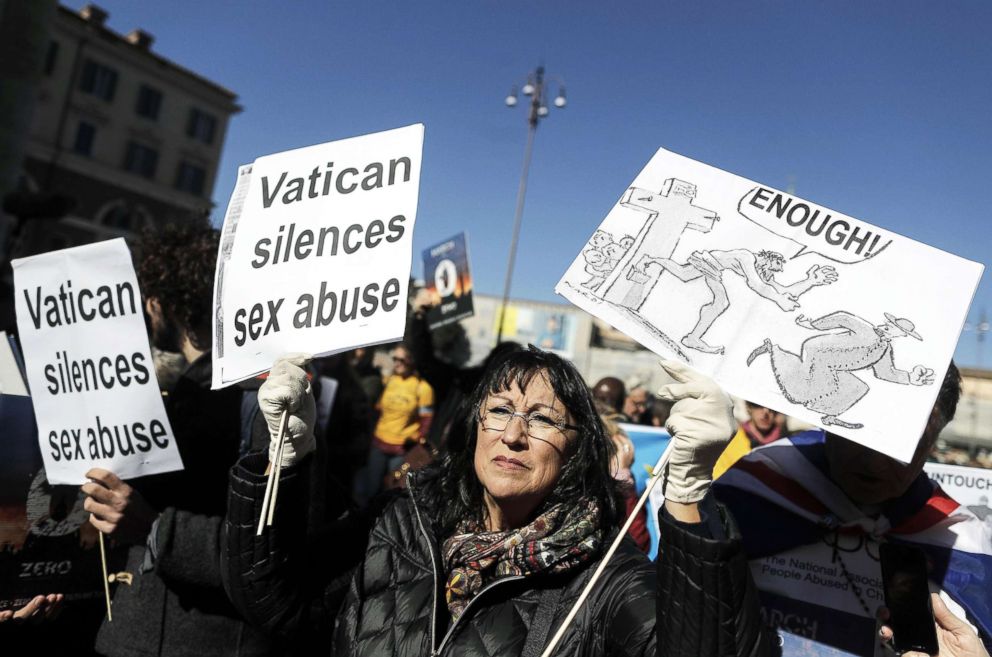 PHOTO: People take part in the March for Zero Tolerance, during the four-day meeting on the global sexual abuse crisis at the Vatican, in Rome, Feb. 23, 2019.