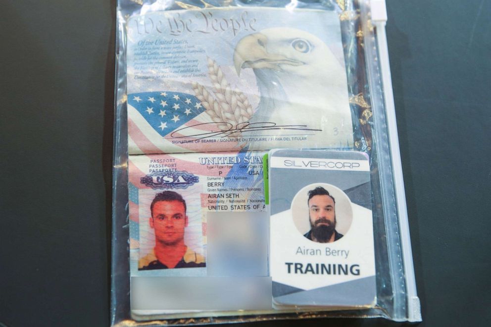 PHOTO: The passport of arrested US citizen Airan Berry, during a video conference meeting with international media correspondents, at Miraflores Presidential Palace in Caracas, May 6, 2020. 