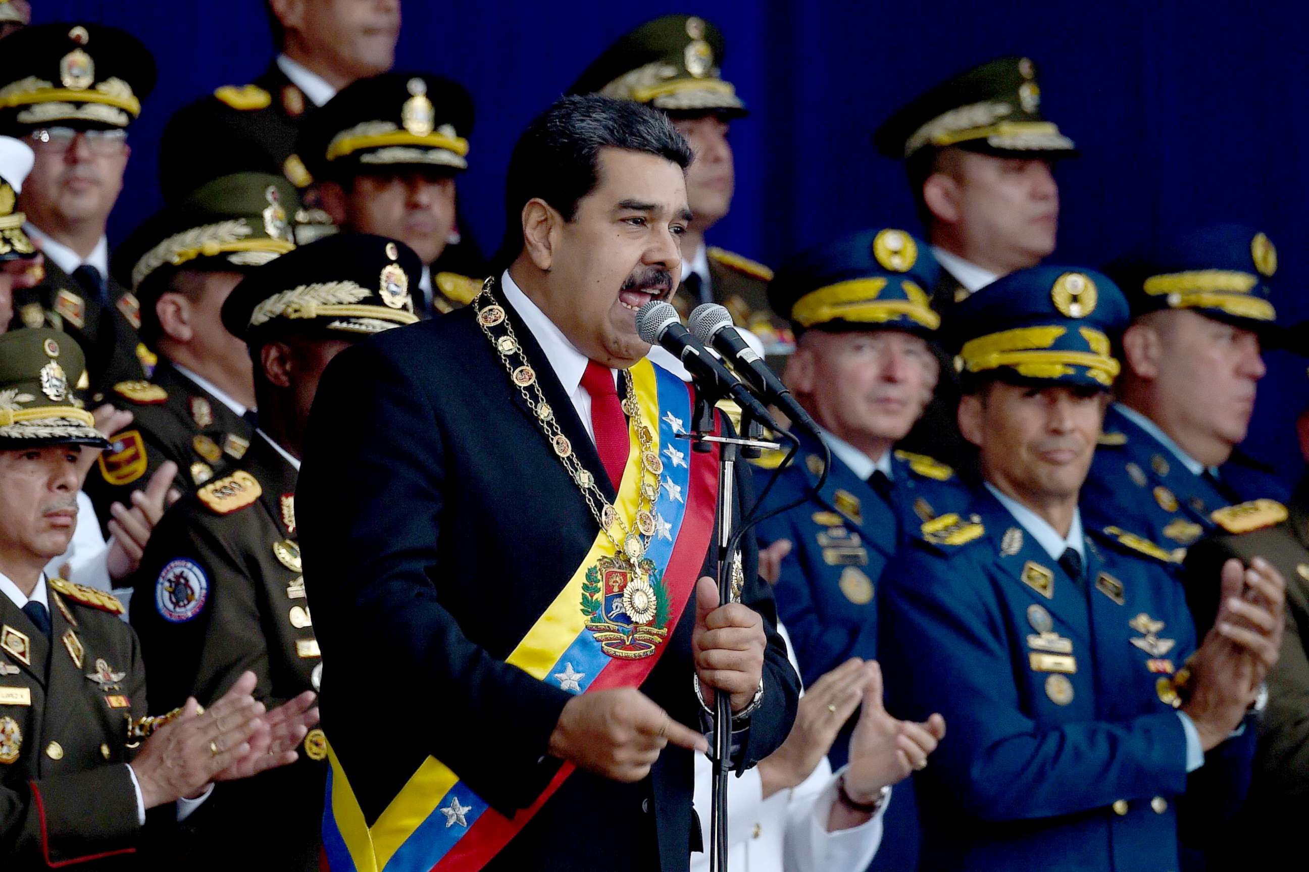 PHOTO: Venezuelan President Nicolas Maduro delivers a speech during a ceremony in support of the National Guard in Caracas on August 4, 2018.