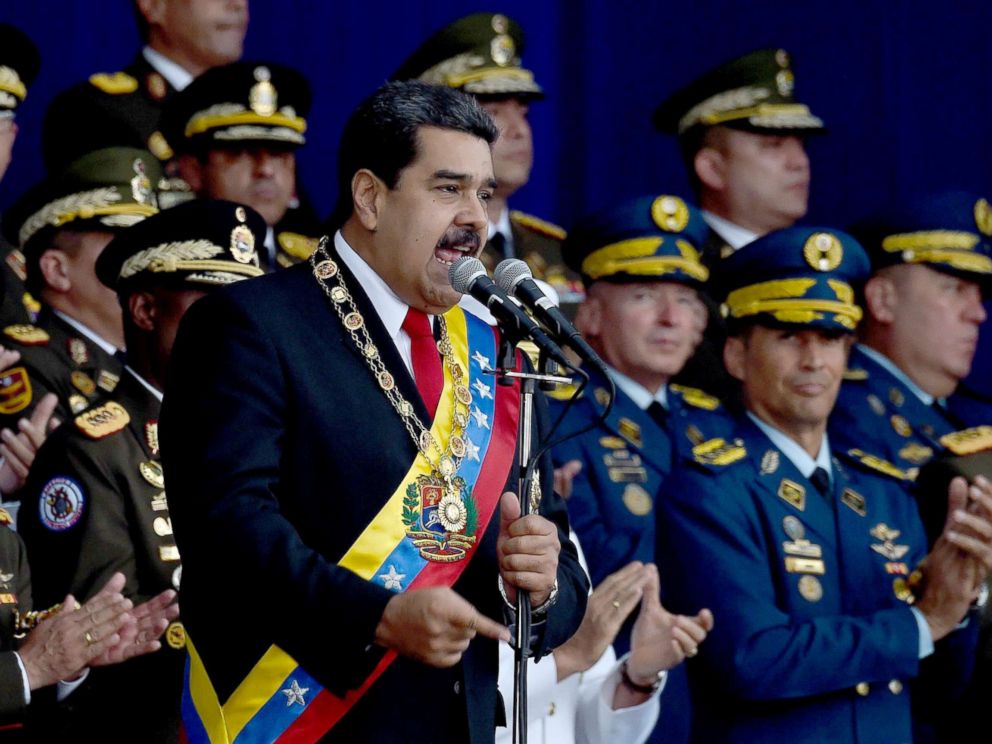 PHOTO: Venezuelan President Nicolas Maduro delivers a speech during a ceremony in support of the National Guard in Caracas on August 4, 2018.