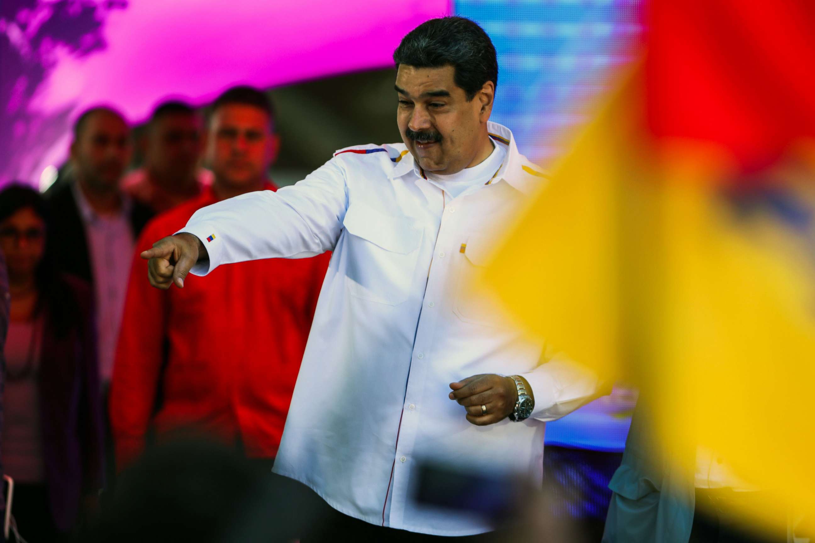 PHOTO: Venezuela's President Nicolas Maduro gestures during celebrations for "Youth Day" at the Bolivar Square in Caracas, Venezuela on Feb. 12, 2019.
