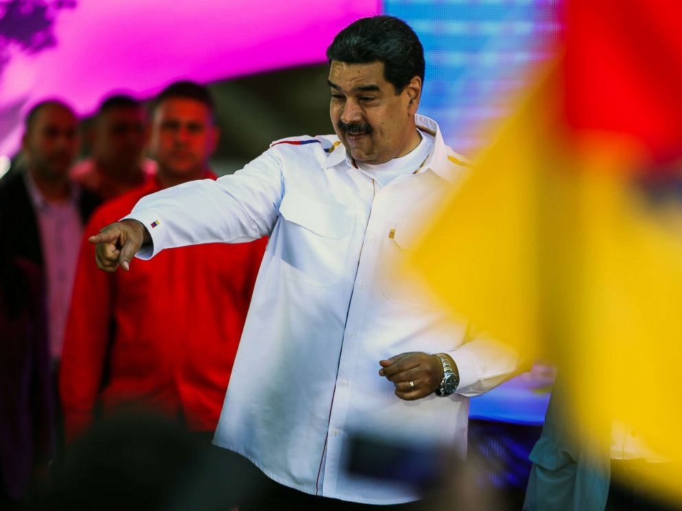 PHOTO: Venezuelas President Nicolas Maduro gestures during celebrations for Youth Day at the Bolivar Square in Caracas, Venezuela on Feb. 12, 2019.