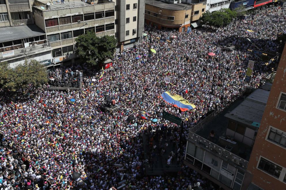 PHOTO: Hundreds of people march in Caracas, Venezuela, Feb. 12, 2019, in opposition to the government of President Maduro.