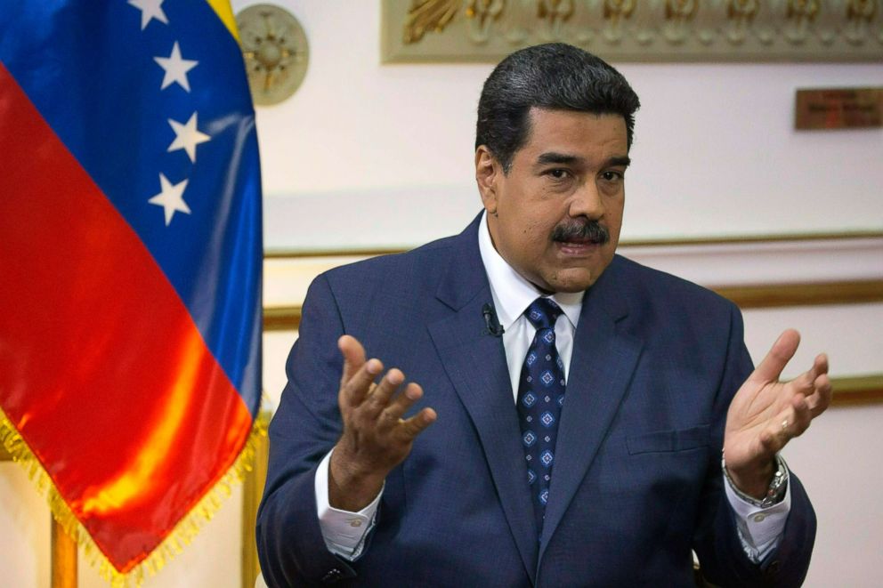 PHOTO: Venezuela's President Nicolas Maduro speaks during an interview at Miraflores presidential palace in Caracas, Venezuela, Feb. 14, 2019.