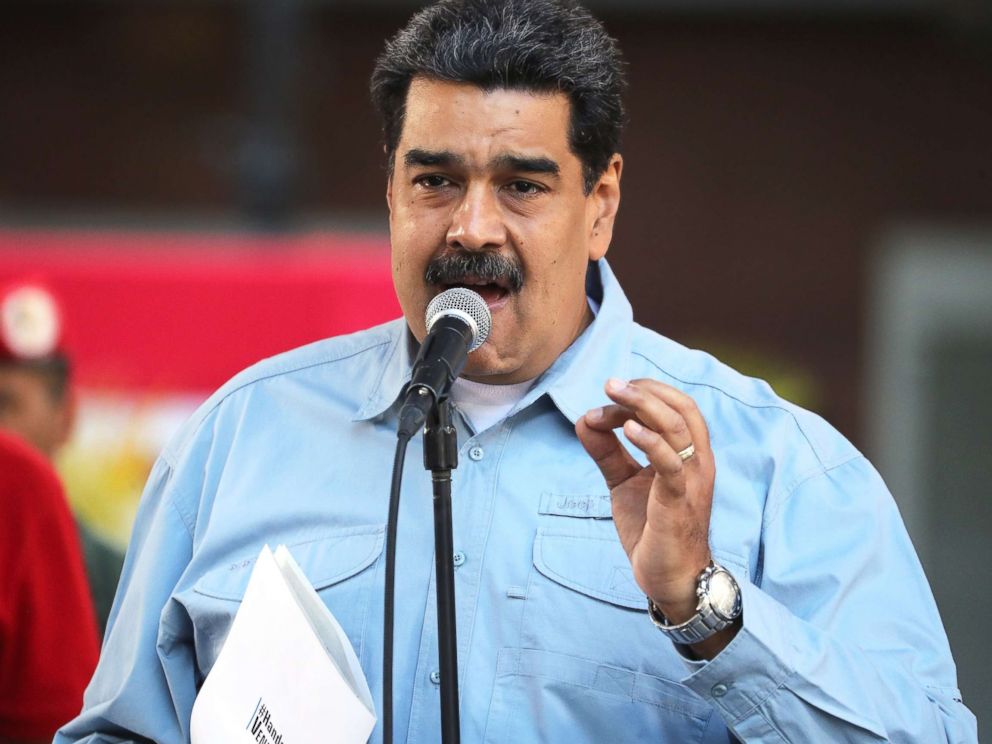 PHOTO: Venezuelan President Nicolas Maduro speaks during an event at Bolivar Square, in Caracas, Venezuela, Feb. 07, 2019.