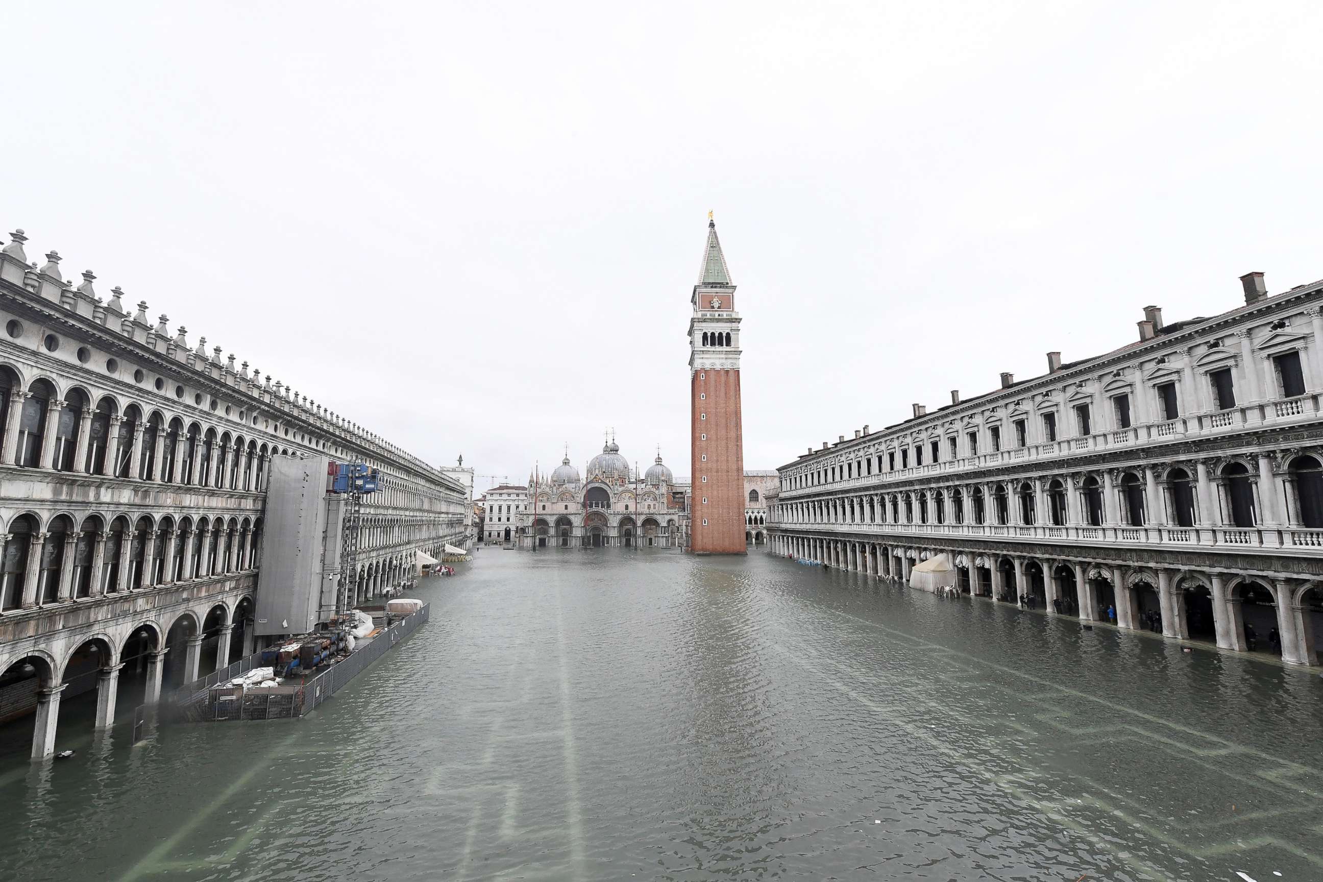 PHOTO: A general view of the flooded St. Mark's Square, as high tide reaches peak, in Venice, Italy, Nov. 15, 2019.
