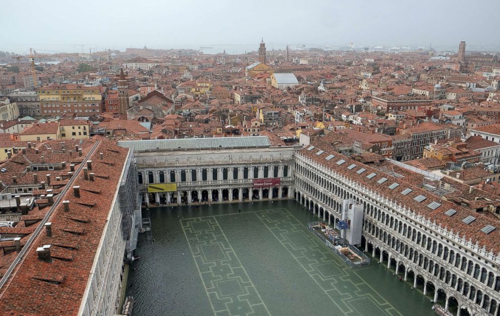 PHOTO: Water floods Saint Mark Square during a period of seasonal high water in Venice, Italy Oct. 29, 2018.