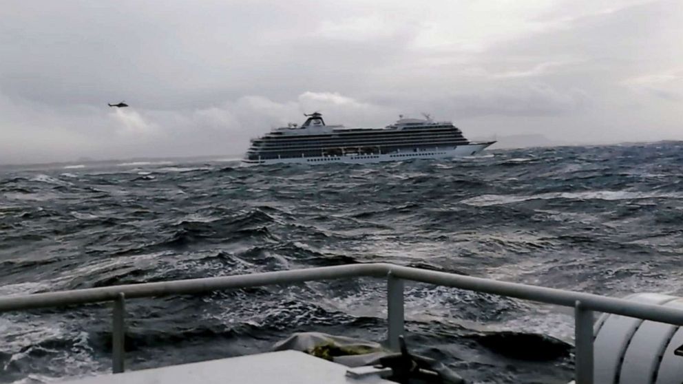 PHOTO: The cruise ship Viking Sky drifts towards land after an engine failure near Hustadvika, Norway, March 23, 2019.  