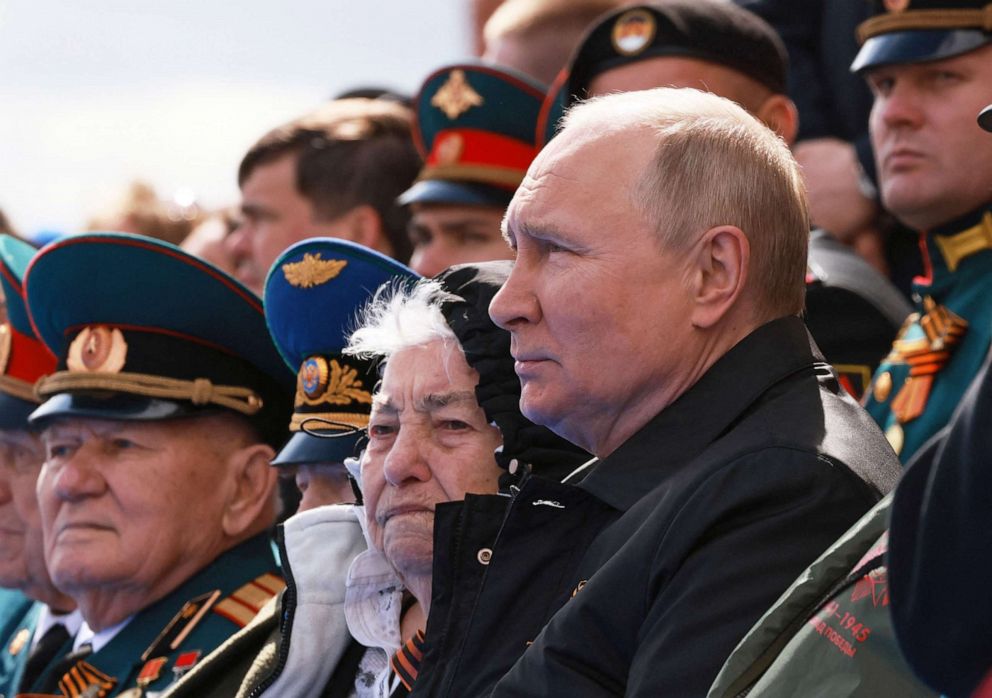 PHOTO: Vladimir Putin and Russia face isolation from the west. In this image, Putin watches the Victory Day military parade at Moscow's Red Square, on May 9, 2022.