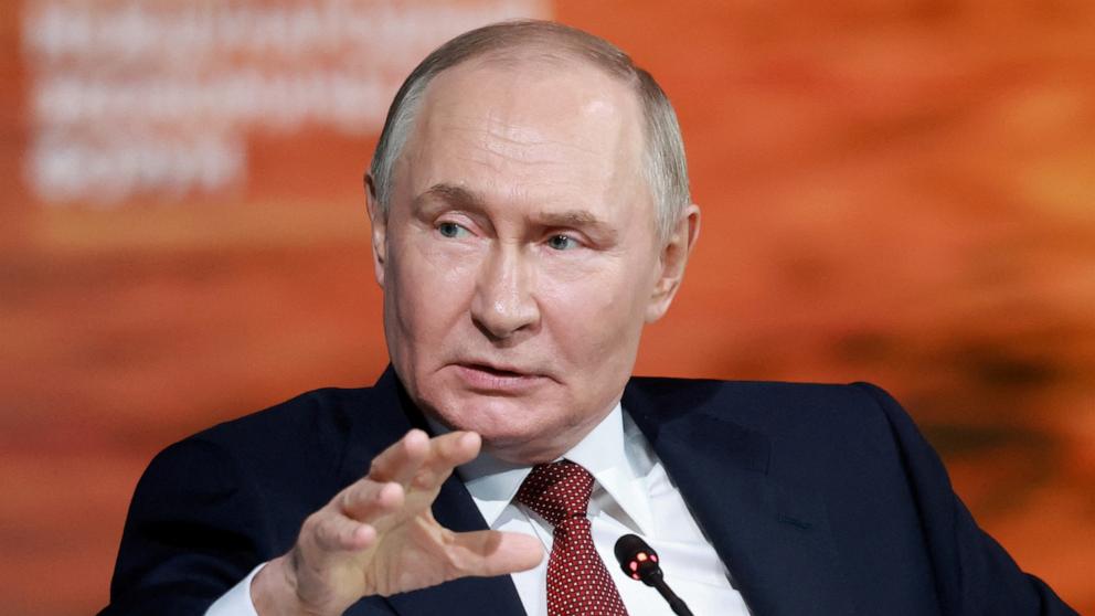 PHOTO: Russia's President Vladimir Putin speaks during a plenary session of the St. Petersburg International Economic Forum (SPIEF) in Saint Petersburg, Russia, June 20, 2025. 