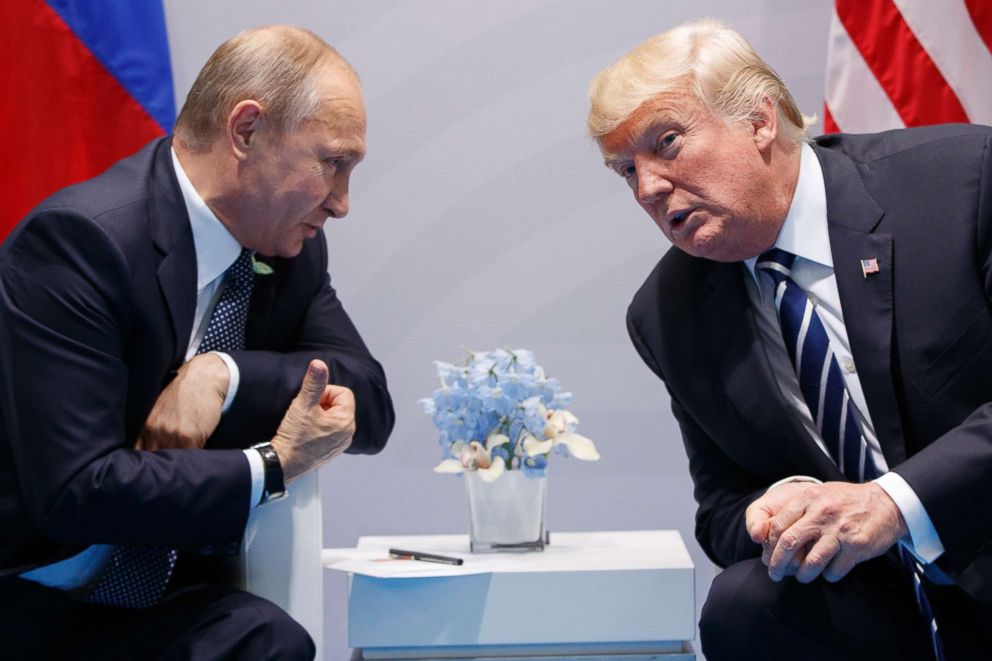 PHOTO: President Donald Trump meets with Russian President Vladimir Putin at the G-20 Summit in Hamburg, July 7, 2017.