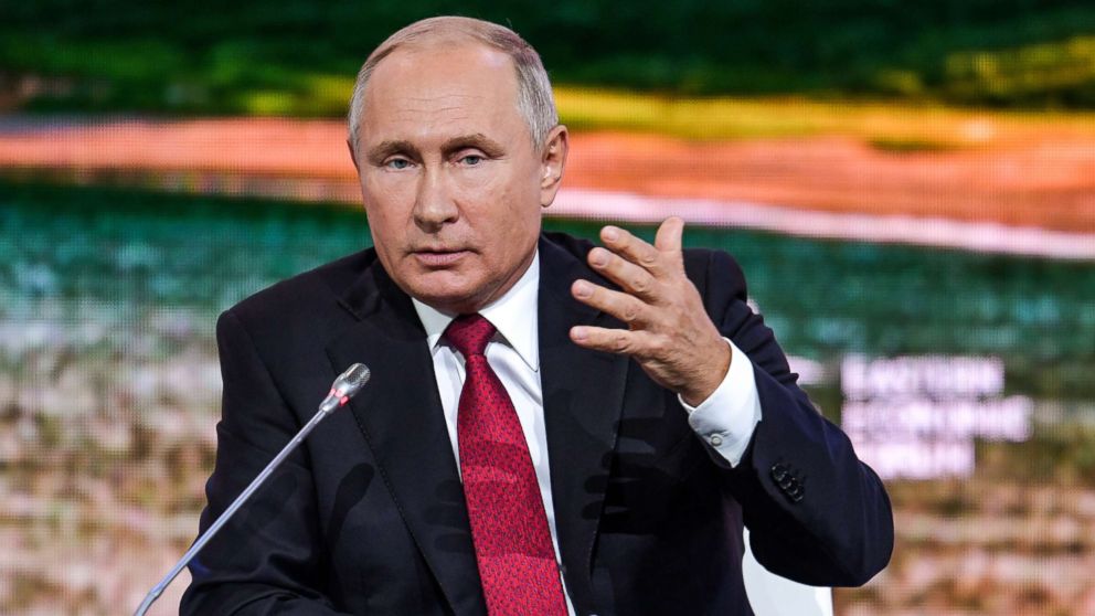 Russia's President Vladimir Putin at the plenary session titled "The Far East: Expanding the Range of Possibilities" as part of the 2018 Eastern Economic Forum at the Far Eastern Federal University (FEFU) on Russky Island in Vladivostok, Sept. 12, 2018.