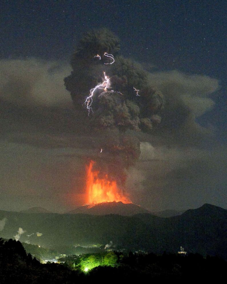 Lightning Seen Over Japan S So Called James Bond Volcano Abc News