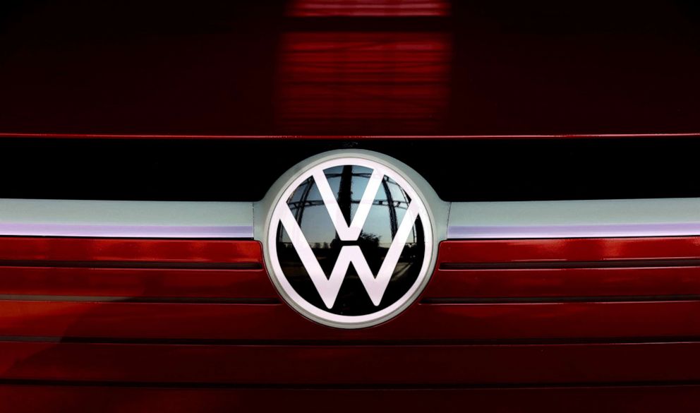 PHOTO: The VW logo is on display at the headquarters of German carmaker Volkswagen in Wolfsburg, northern Germany, on March 26, 2021.